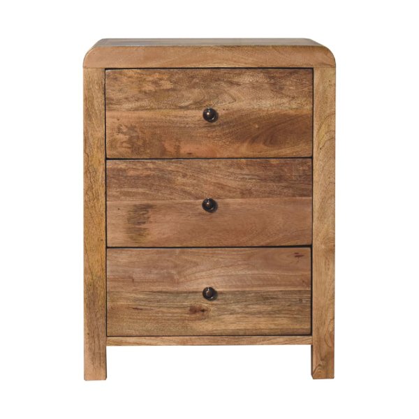 Solid Mango Wood Mango Wood Aspen Oak-ish 3 Drawer Bedside