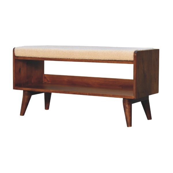 Solid Mango Wood Boucle Nordic Storage Bench - Image 2