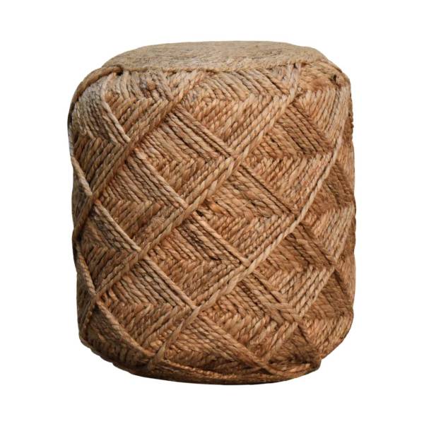 Solid Mango Wood Natural Jute Small Footstool