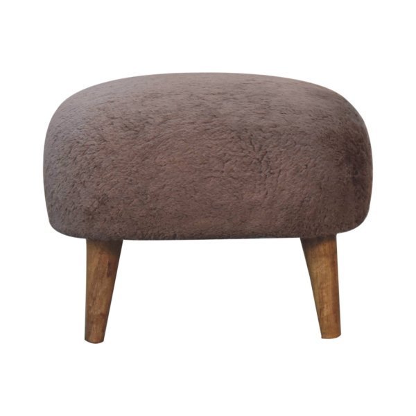 Solid Mango Wood Oak and Faux Fur Finished Square Stool
