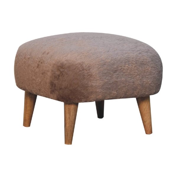 Solid Mango Wood Oak and Faux Fur Finished Square Stool - Image 2