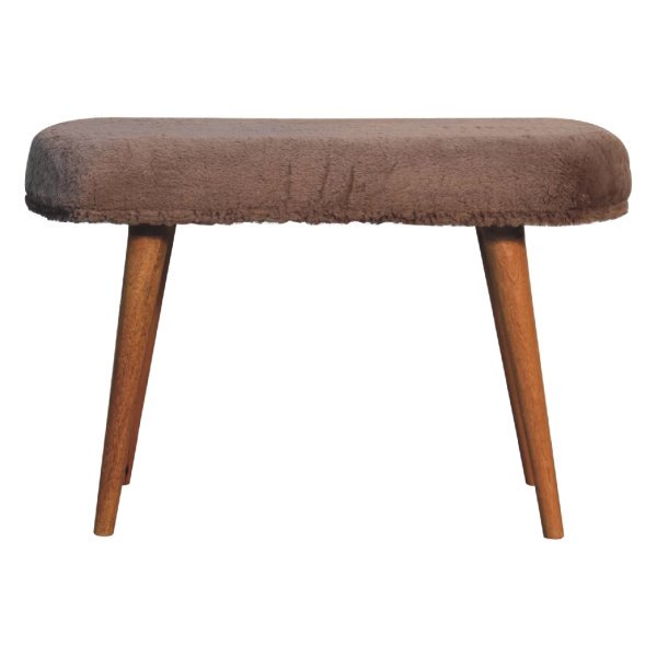 Mango Wood Mocha Faux Fur Fabric Bench