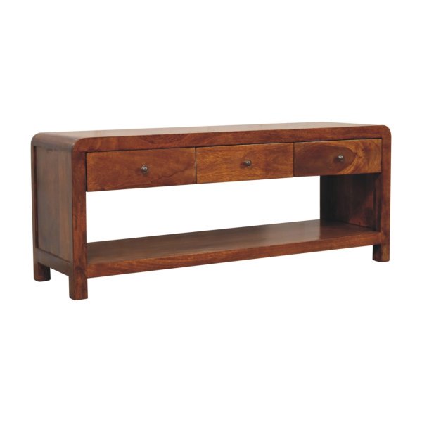 Solid Chestnut Finished Mango Wood Aspen 3 Drawer Media/Television Unit - Image 3