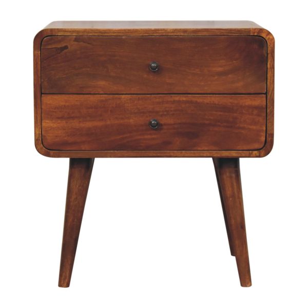 Solid Mango Wood Large Curved Chestnut Bedside