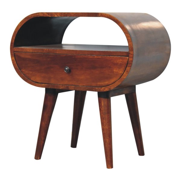 Solid Mango Wood Large Chestnut Circular Open Bedside - Image 2