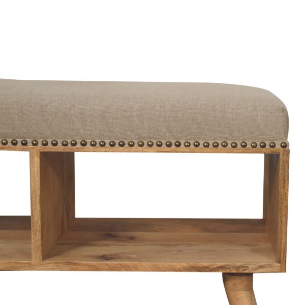 Solid Mango Wood Studded Linen Open Bench - Image 4