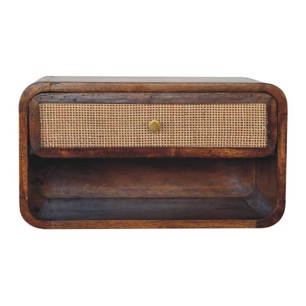 Solid  Mango Wood Chestnut Wall Mounted Open Woven Bedside