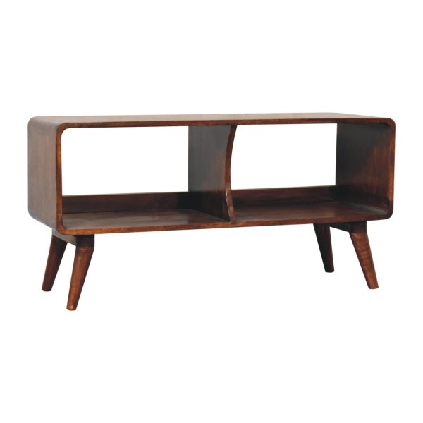 Solid Mango Wood Curved Chestnut Double Slot Media Unit - Image 3
