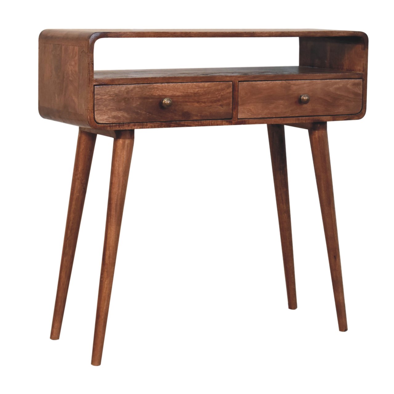 Solid Mango Wood Curved Honey Caramel Console Table - Image 3