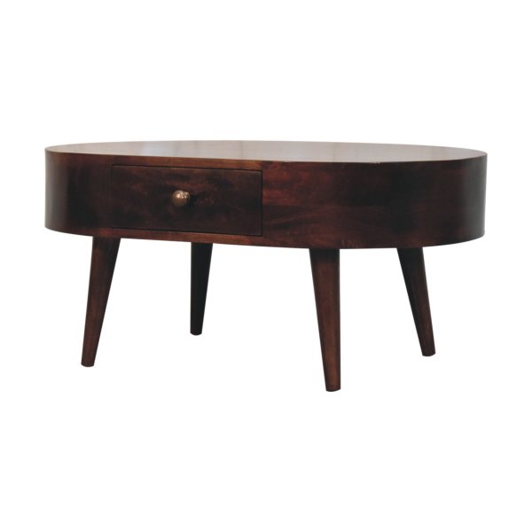 Solid Mango Wood California Walnut Rounded Coffee Table - Image 3