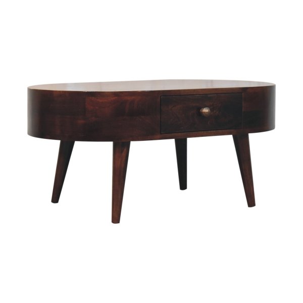 Solid Mango Wood California Walnut Rounded Coffee Table - Image 2