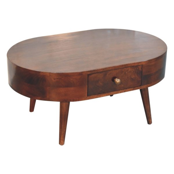 Solid Mango Wood California Walnut Rounded Coffee Table - Image 5