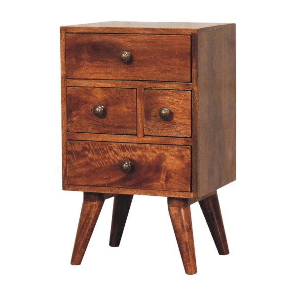 Solid Mango Wood Honey Caramel Nordic Style 4 Drawer Multi Bedside - Image 3
