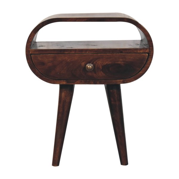 Solid Mango Wood California Walnut Circular Bedside with Open Slot