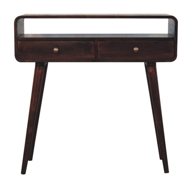 Solid Mango Wood Curved California Walnut Console Table