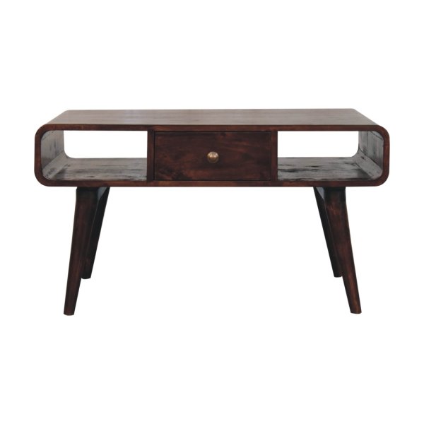 Solid Mango Wood Curved California Walnut Coffee Table