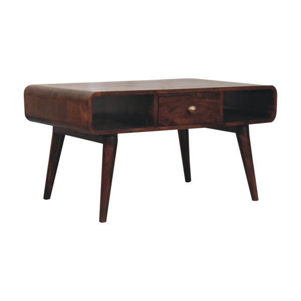 Solid Mango Wood Curved California Walnut Coffee Table - Image 2