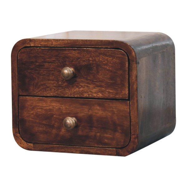 Solid Mango Wood Mini Curved California Walnut Wall Mounted Bedside - Image 3