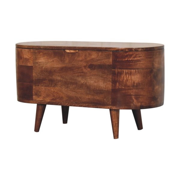 Solid Mango Wood Honey Caramel Rounded Lid up Blanket Box - Image 2