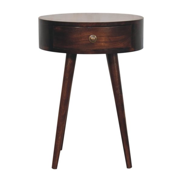 Solid Mango Wood Nordic California Walnut Circular Shaped Bedside
