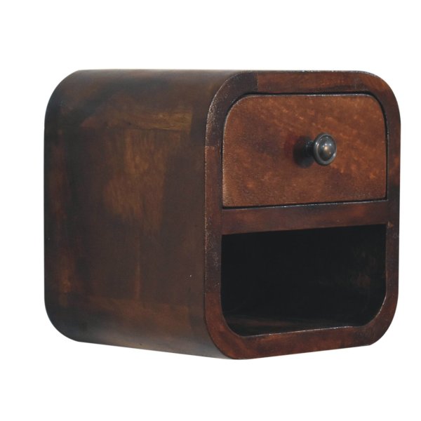 Solid Mango Wood Mango Wood Extra Mini Curved Chestnut Bedside with Open Slot - Image 2