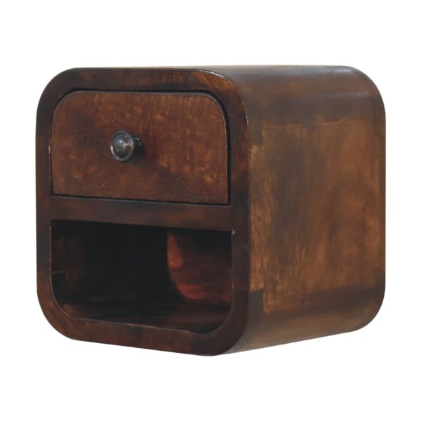 Mango Wood Extra Mini Curved Chestnut Bedside with Open Slot - Image 3