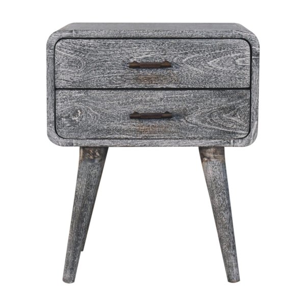 Solid Mango Wood Sandblasted Ash Curved Bedside
