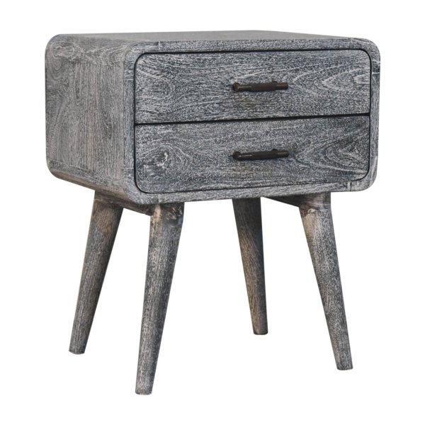 Solid Mango Wood Sandblasted Ash Curved Bedside - Image 2