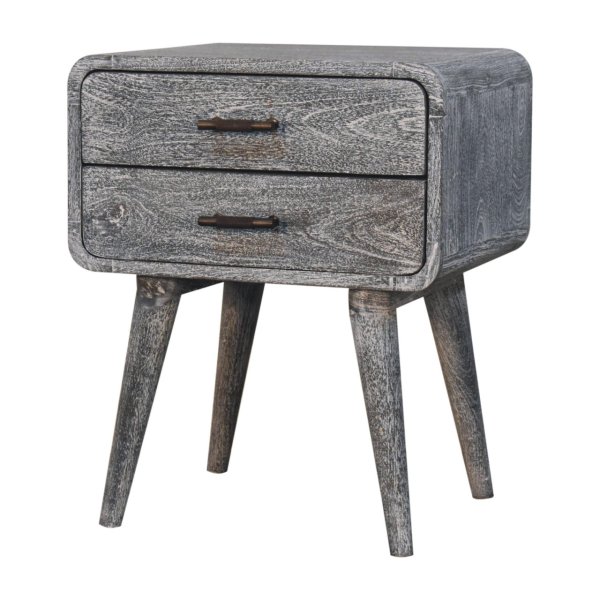 Solid Mango Wood Sandblasted Ash Curved Bedside - Image 3