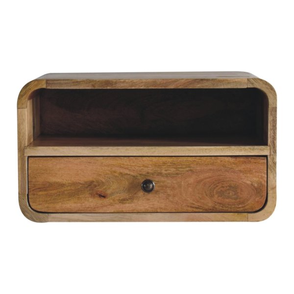 Mango Wood Large Oak-ish Curve Upper Slot Floating Bedside