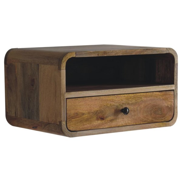 Mango Wood Large Oak-ish Curve Upper Slot Floating Bedside - Image 3