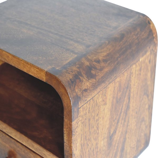 Mango Wood Extra Mini Wall Mounted Curved Chestnut Bedside with Open Slot - Image 6