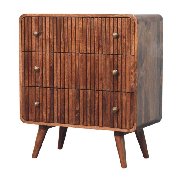 Solid Mango Wood Honey Caramel T-bar Ridged Chest - Image 2