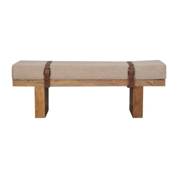 Solid Mango Wood Belmont Cream Boucle Bench