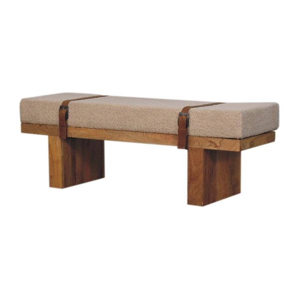 Solid Mango Wood Belmont Cream Boucle Bench - Image 2
