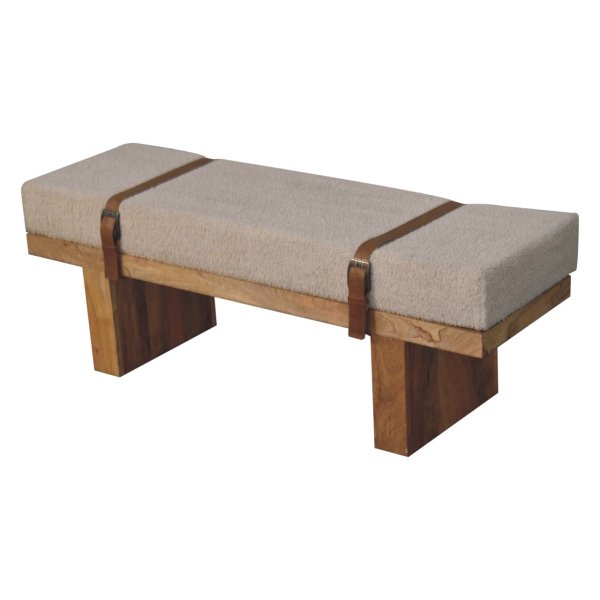 Solid Mango Wood Belmont Cream Boucle Bench - Image 6