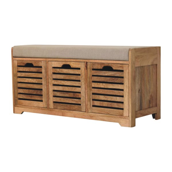 Solid Mango Wood Shutter Oak Finished Shoe Bench - Image 2