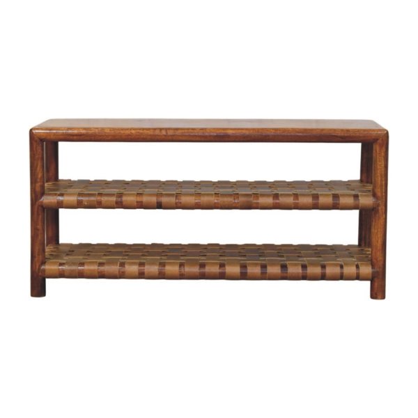 Solid Mango Wood Regency Woven Chestnut 2 slot Shoe Rack
