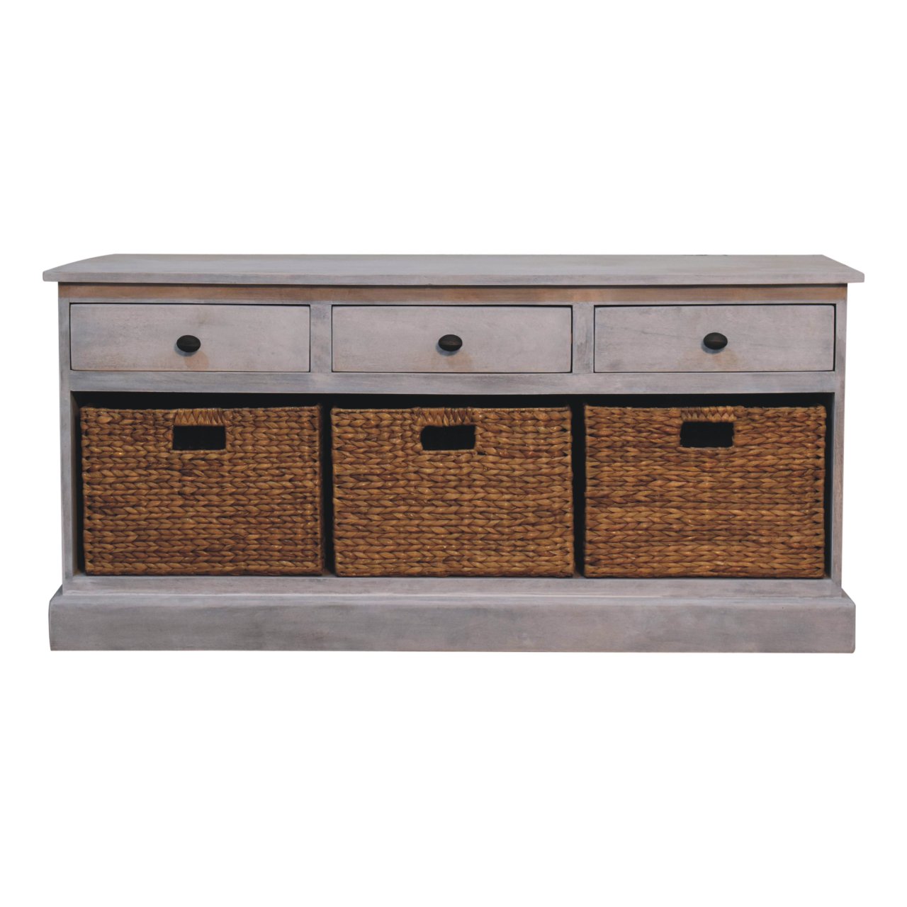 Solid Mango Wood Acid Wash Basket Storage Cabinet