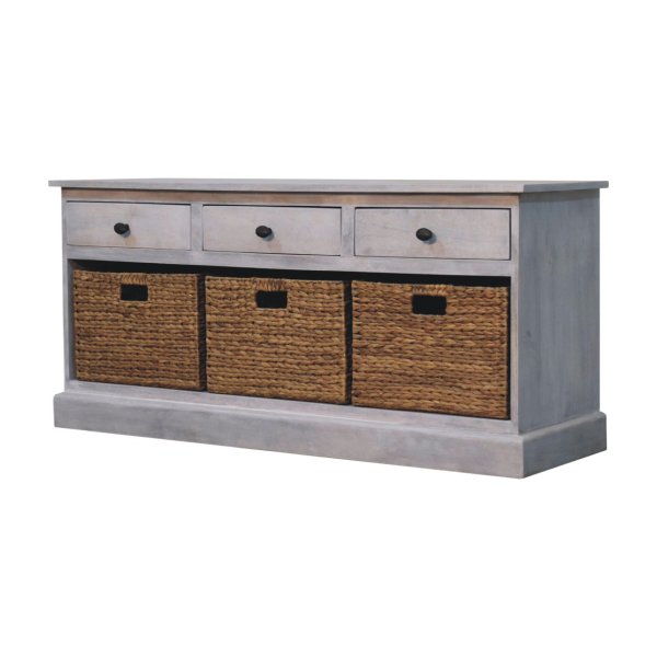 Solid Mango Wood Acid Wash Basket Storage Cabinet - Image 2