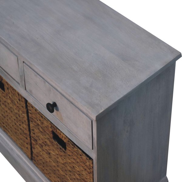 Solid Mango Wood Acid Wash Basket Storage Cabinet - Image 5