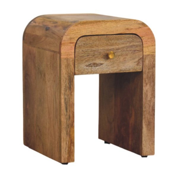 Mango Wood Mini Darcy Oak-ish Nightstand with Curved Edges - Image 2