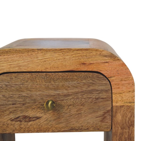 Mango Wood Mini Darcy Oak-ish Nightstand with Curved Edges - Image 3