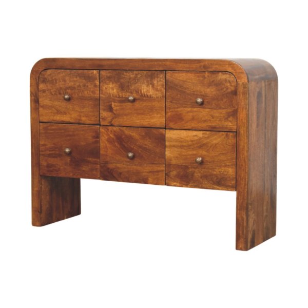Solid Mango Wood Darcy 3 over 3 Drawer Chest in Chestnut Finish - Image 2