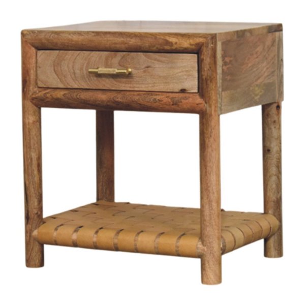 Solid Mango Wood Regency Woven Oak Finished Nightstand with Drawer