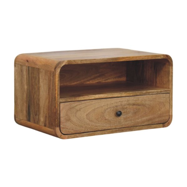 Solid Mango Wood Avora Wall-Mounted Oak Finished Nightstand - Image 2
