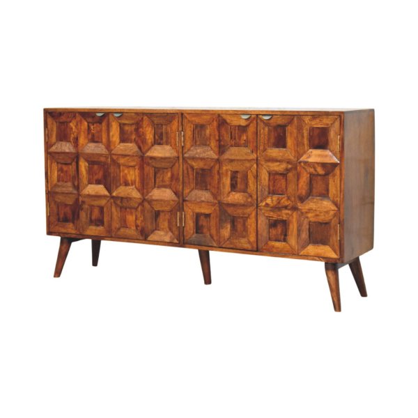 Solid Mango Wood Solis Carved 4 Door Chestnut Sideboard