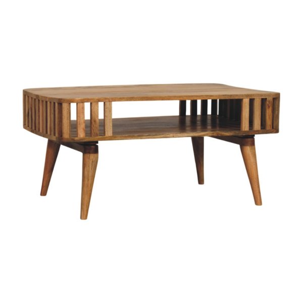 Solid Mango Wood Slatted Oak Finished Coffee Table - Image 2