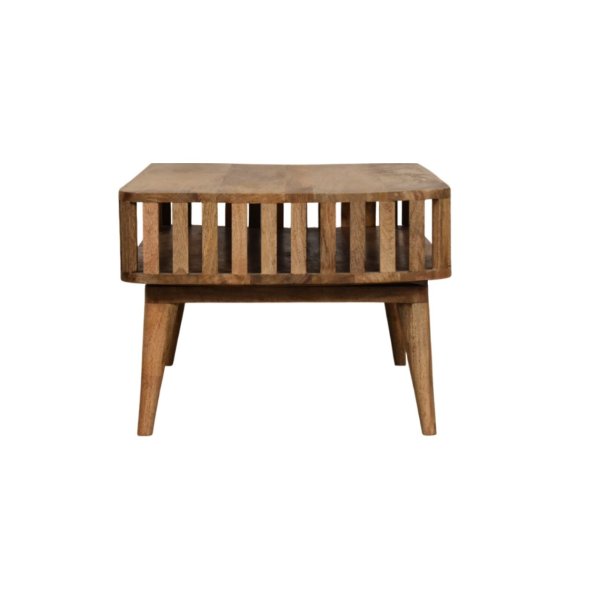 Solid Mango Wood Slatted Oak Finished Coffee Table - Image 6