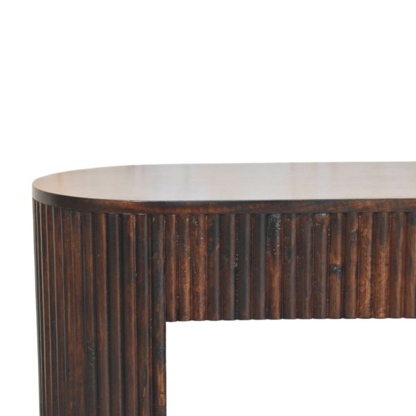 Solid Mango Wood Velvet Mocha Fluted Bench - Image 3